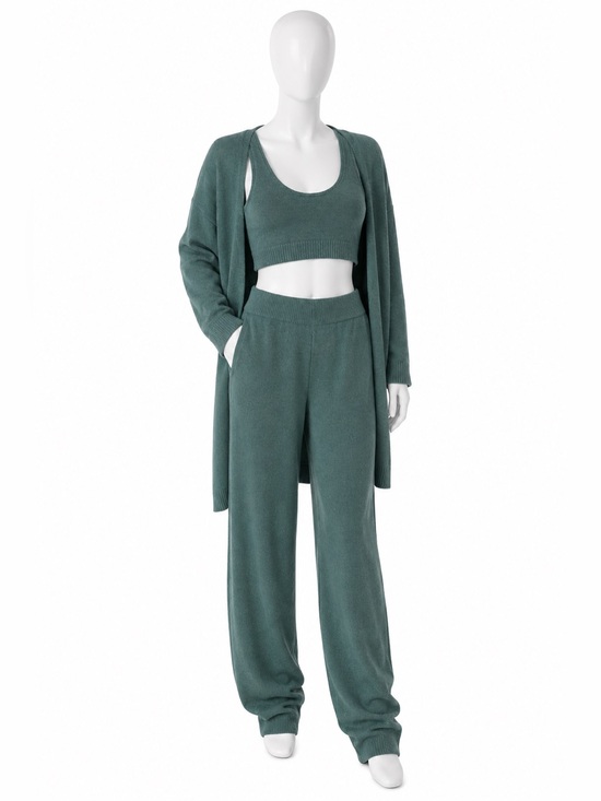 Other - 3 Pc-Cozy Knit Lounge Pants & Crop Tank Set - Teal